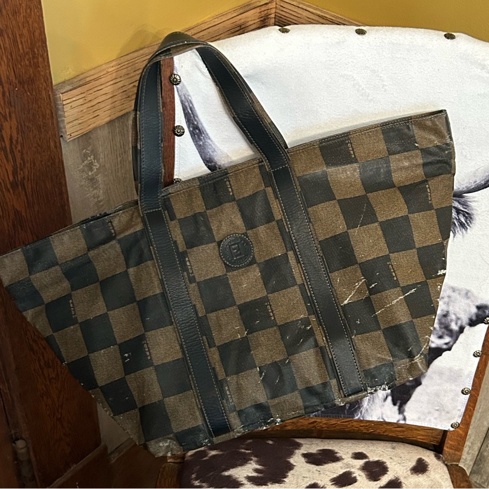Fendi Brown and Black Checker Tote Bag